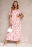 Sukienki - Różowa Sukienka Maxi z Krótkim Rękawem i Falbanką Hartleigh - miniaturka - grafika 1