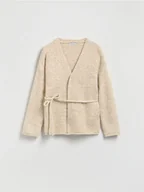 Swetry damskie - Reserved - Kardigan z wiązaniem - beżowy - miniaturka - grafika 1
