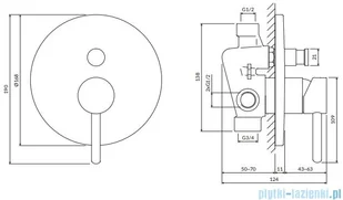 Omnires Y bateria natryskowa-wannowa podtynkowa z przełącznikiem miedź szczotkowana Y1235CPB | - Baterie umywalkowe - miniaturka - grafika 2