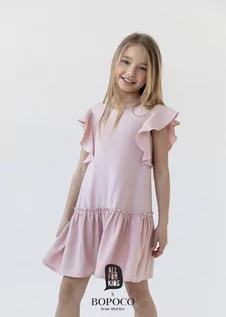 Sukienki i spódniczki dla dziewczynek - All For Kids Sukienka Falbanki Róż - 104-110 - grafika 1