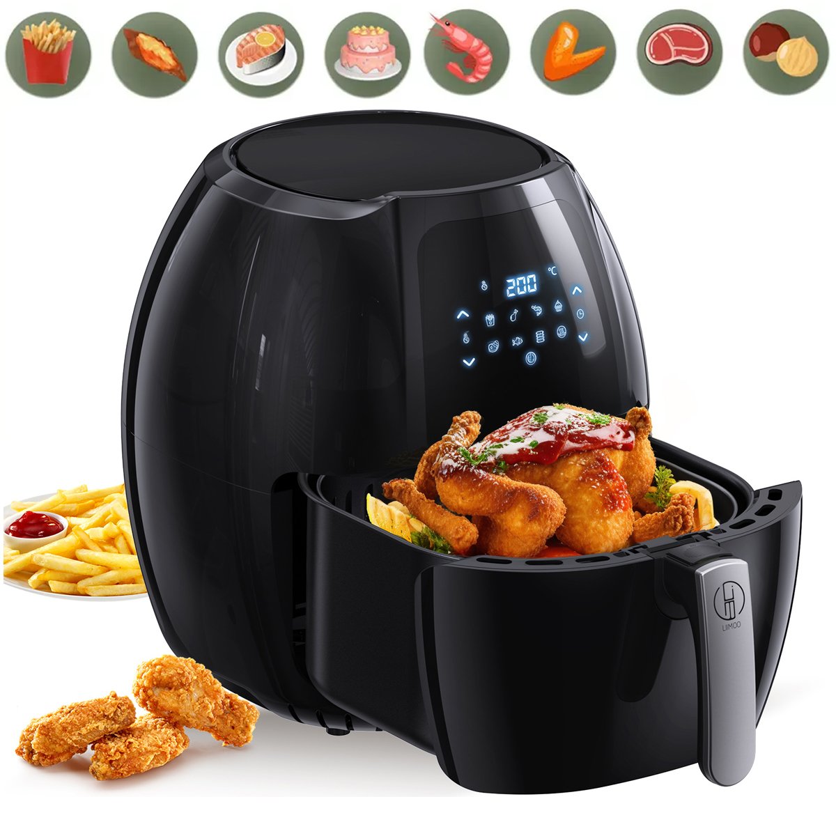 Frytkownica Beztłuszczowa 8L 1800W Air Fryer XL Frytownica LCD Smart Czarna