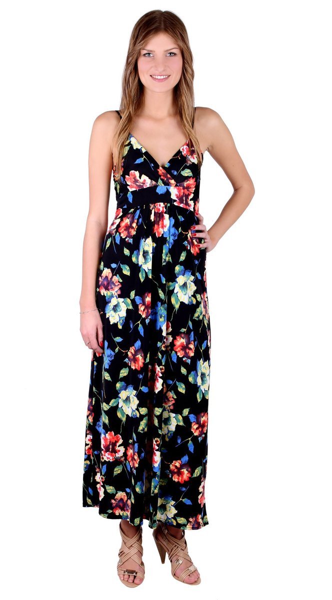 John Zack czarna sukienka maxi w kwiaty S-M