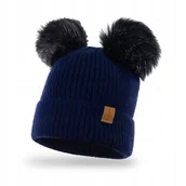 Czapki damskie - NANDY czapka DWA POMPONY gruba POLAR dziecięca - miniaturka - grafika 1