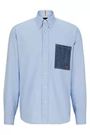 Koszule męskie - BOSS Męska koszula Lambey Relaxed-Fit z elastycznej bawełny ripstop, jasnoniebieski, S - miniaturka - grafika 1