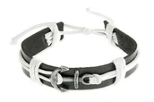 Bransoletki - BRANSOLETKA Z KOTWICĄ SKÓRZANA BIAŁO CZARNA REGULOWANA - miniaturka - grafika 1