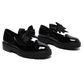 Skarpetki dla dzieci - Gizelle® Dziewczęce patentowe czarne buty szkolne Mary Jane z odpinanym paskiem z kokardą - małe dzieci powrót do szkoły wygodne antypoślizgowe mundur płaskie buty UK, Czarny, 36 EU - miniaturka - grafika 1