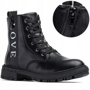 WOJTYŁKO 23024 TRZEWIKI BOTKI TRAPERKI ZIMOWE CZARNY Z NAPISEM LOVE R 34 - Botki damskie WOJTYŁKO 23024 TRZEWIKI BOTKI TRAPERKI ZIMOWE CZARNY Z NAPISEM LOVE R 34 - Botki damskie - miniaturka - grafika 1