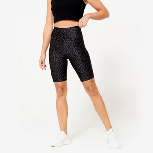 Legginsy krótkie fitness damskie Domyos ciemnoszare w panterkę - Spodnie sportowe damskie - miniaturka - grafika 1