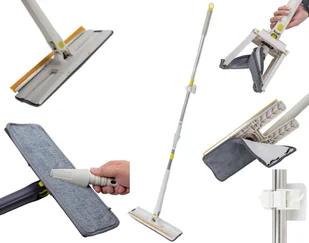 Mop z mechanizmem wyciskowym obrotowy "motylek" skrobaczka mikrofibra 3x wkład WMC - Miotły, szufle, mopy - miniaturka - grafika 1