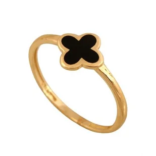 Złoty Pierścionek 585 Koniczynka z czarną emalią Nowoczesny 0.85 g, R 8 Rodium - Pierścionki - miniaturka - grafika 1