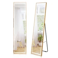 Lustra - COSTWAY lustro 155 cm, prostokątne lustro stojące, lustro ścienne ze złotą aluminiową ramą i folią przeciwwybuchową, lustro wiszące na drzwiach do przedpokoju, sypialni, salonu - miniaturka - grafika 1