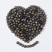 Dekoratorstwo - Koraliki literki 100Szt 7mm do robienia bransoletek Czarne literki złote - miniaturka - grafika 1
