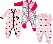 Pajacyki dla niemowląt - Pajac 3-pak Myszka RÓŻ /Serduszka małe /Serca r 68 KLEKLE - miniaturka - grafika 1