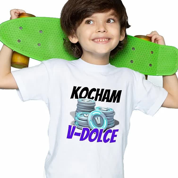 Koszulka Dziecięca Biała KOCHAM V-DOLCE Wzory -146