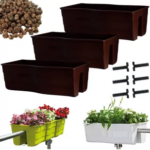 3x Skrzynka na balustradę Wave 60, Doniczka balkonowa + keramzyt 5l - Donice - miniaturka - grafika 1