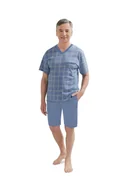 Piżamy damskie - PIŻAMA MĘSKA L KRÓTKI RĘKAW SPODENKI SZORTY Z KIESZENIAMI NIEBIESKA - miniaturka - grafika 1
