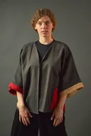 Marynarki i żakiety damskie - Żakiet kimonowy z tweedu bawełnianego szarego - miniaturka - grafika 1