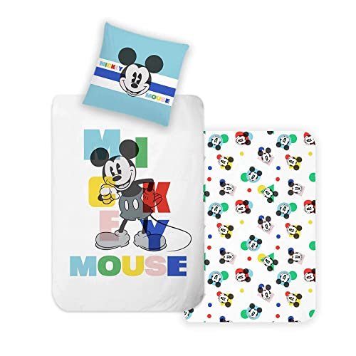 Disney Home Mickey dziecięca pościel dwustronna, zestaw 135 x 200 cm, poszewka na poduszkę 80 x 80 cm, super miękka bawełna Renforce, 100% bawełna, 2-częściowy komplet pościeli Mickey, miękka i