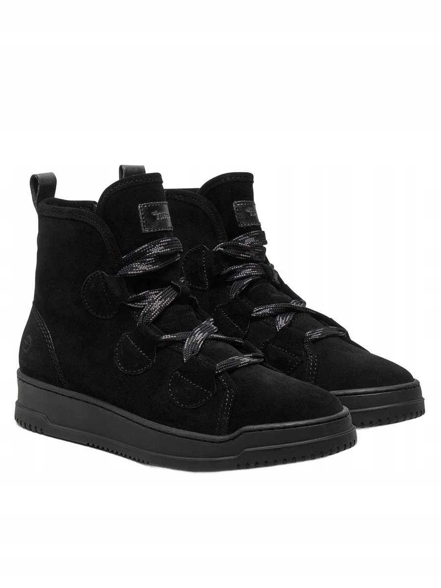 TAMARIS CZARNE BOTKI ZAMSZOWE Z KLOCKOWYM OBCHEM I ZAMKIEM 38 6AA