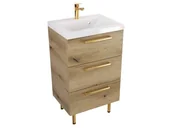 Szafki łazienkowe - Szafka Stojąca Z Umywalką ATHD 50 cm - Dąb Evoke Coast Mat - Uchwyty Złote Polerowane - miniaturka - grafika 1