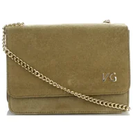 Torebki damskie - Vittoria Gotti Klasyczna Torebka Skórzana Elegancka Włoska Listonoszka na łańcuszku Zielona - miniaturka - grafika 1