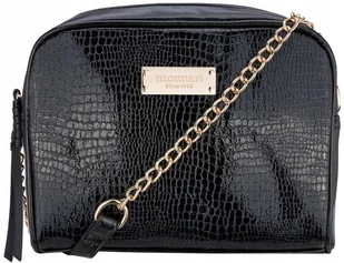 Torebka Damska Listonoszka Monnari Czarna Croco Połysk Złote Logo - Torebki damskie - miniaturka - grafika 1