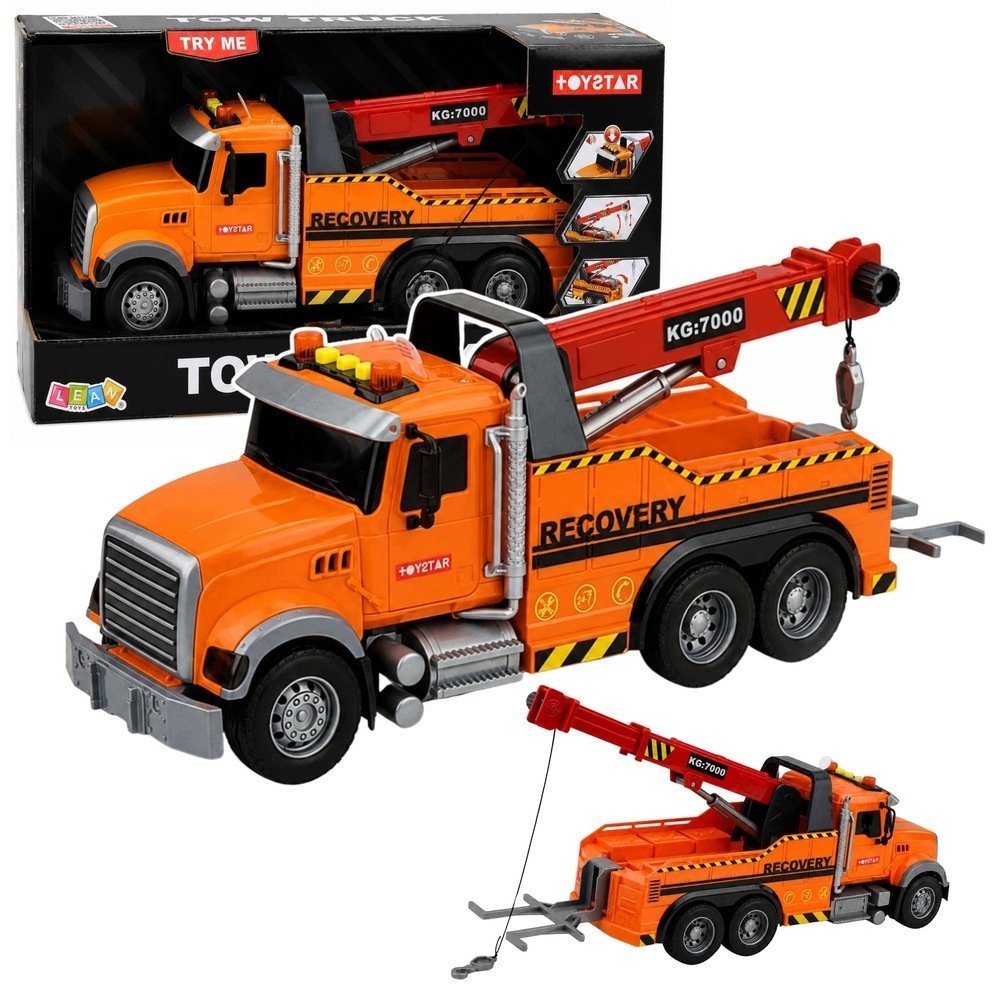 LeanToys Ciężarówka Z Dźwigiem Pomoc Drogowa Hak Światła Dźwięki Pomarańczowa 1:18
