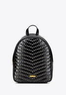 Torebki damskie - Damski plecak z imitacji skóry z dżetami czarno - złoty - miniaturka - grafika 1