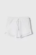 Spodnie i spodenki dla dziewczynek - United Colors of Benetton szorty bawełniane dziecięce kolor biały gładkie regulowana talia - miniaturka - grafika 1