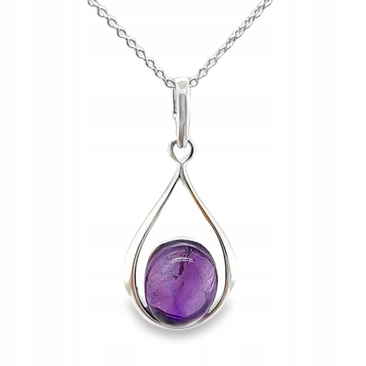 Zawieszka srebrna z naturalnym ametystem fioletowy kamień srebro 925