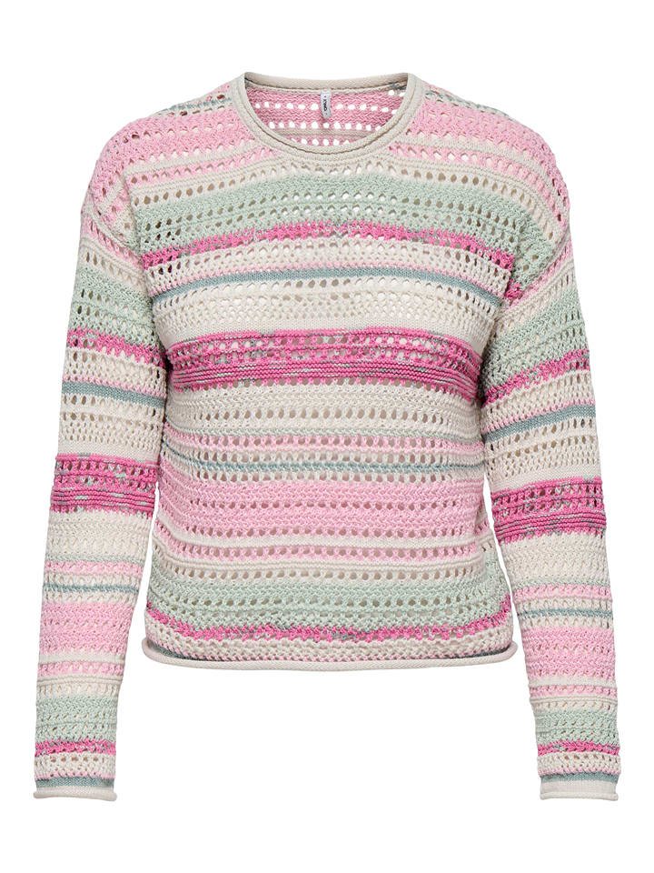 ONLY Sweter w kolorze jasnoróżowo-miętowo-kremowym