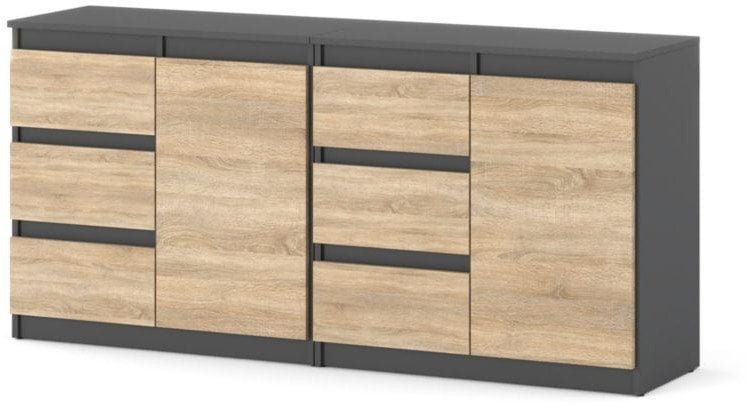 Komoda Z 4 Szufladami Nowoczesna Pojemne Drzwiczki Szafka Szara Dąb Sonoma