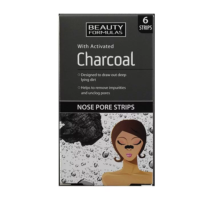 Beauty Formulas Charcoal Paski oczyszczające na nos z aktywnym węglem 6 szt.