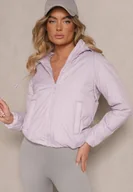 Kurtki damskie - Jasnofioletowa Pikowana Kurtka z Odpinanym Kapturem z Tkaniny Kaliran - miniaturka - grafika 1