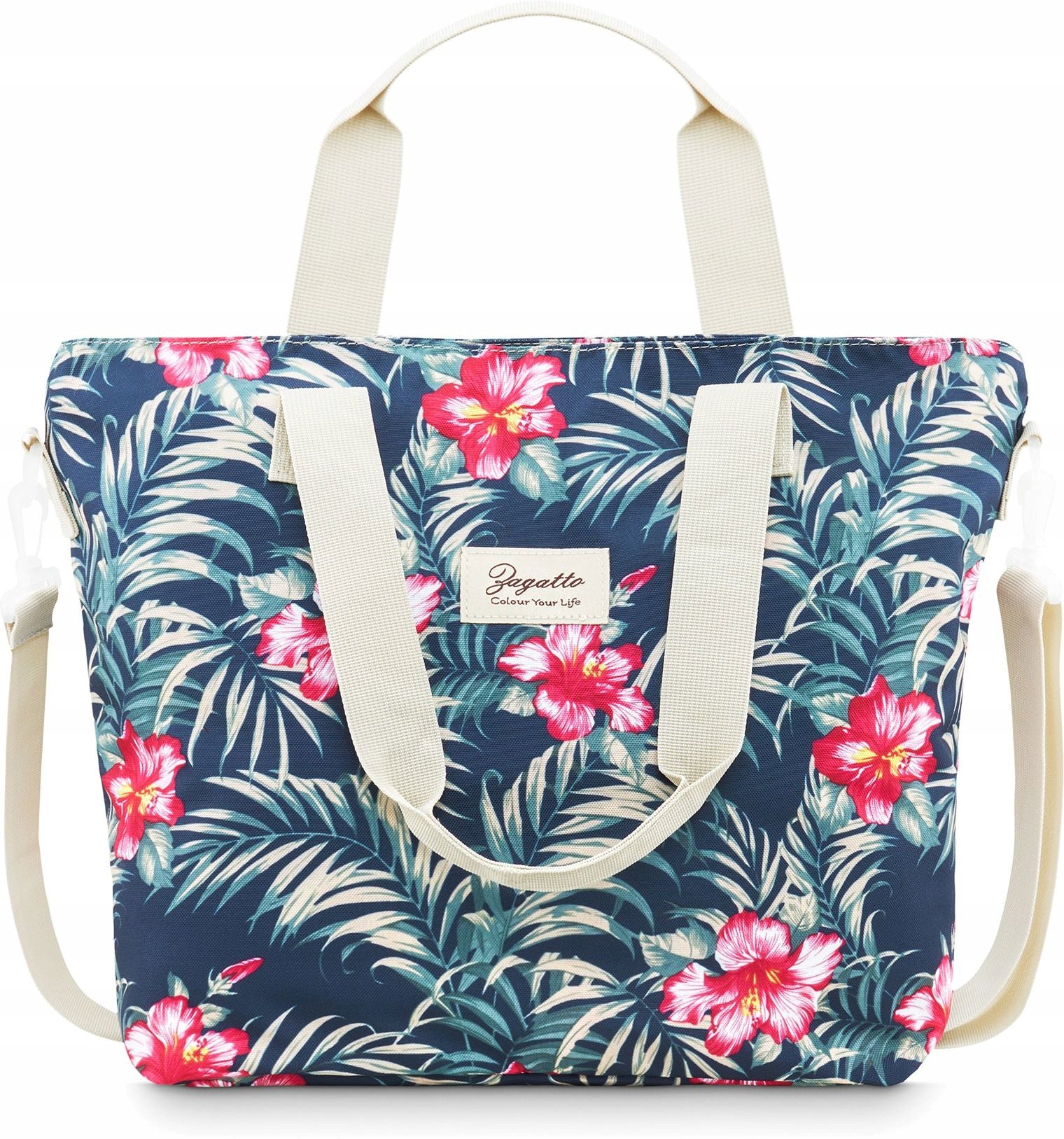 Torebka damska na ramię duża torba shopper w kwiaty pojemna Zagatto