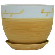 Donice - Doniczka Classic z podstawką drewno V 19,5 cm ceramiczna beżowa - miniaturka - grafika 1