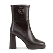 Półbuty męskie - Damskie botki na wysokim słupku z monogramem brązowe - miniaturka - grafika 1