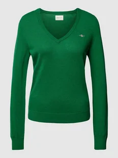 Sweter z dzianiny z dekoltem w serek - Swetry damskie - miniaturka - grafika 1