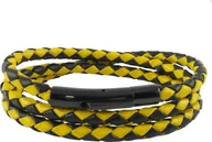 Naszyjniki męskie - Skórzany naszyjnik skórzany pasek 6 mm męski naszyjnik czarny / żółty 17-100 cm długości z zapięciem dźwigniowym czarny pleciony, długość: 21 centymetrów - miniaturka - grafika 1