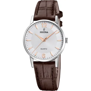 Zegarek Festina Classic 20691/2 Zegarek Damski srebrny z indeksami na brązowym pasku - Zegarki damskie - miniaturka - grafika 1