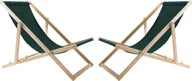 Leżaki ogrodowe - 2X LEŻAK PLAŻOWY OGRODOWY DREWNIANY SKŁADANY WOODOK zielona tkanina - miniaturka - grafika 1