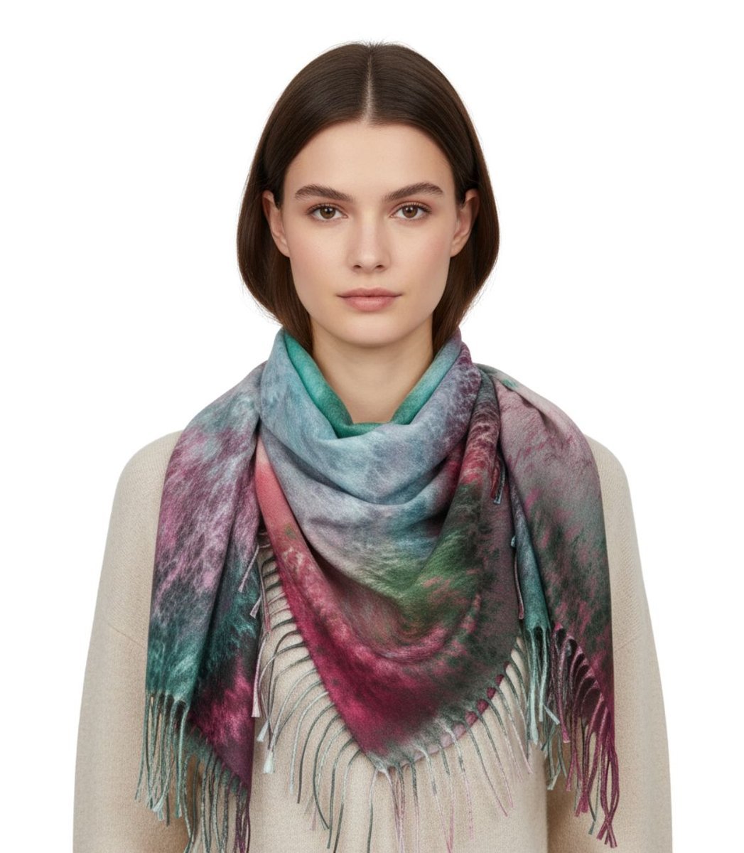 Ciepła chusta szal szalik w panterkę z frędzlami