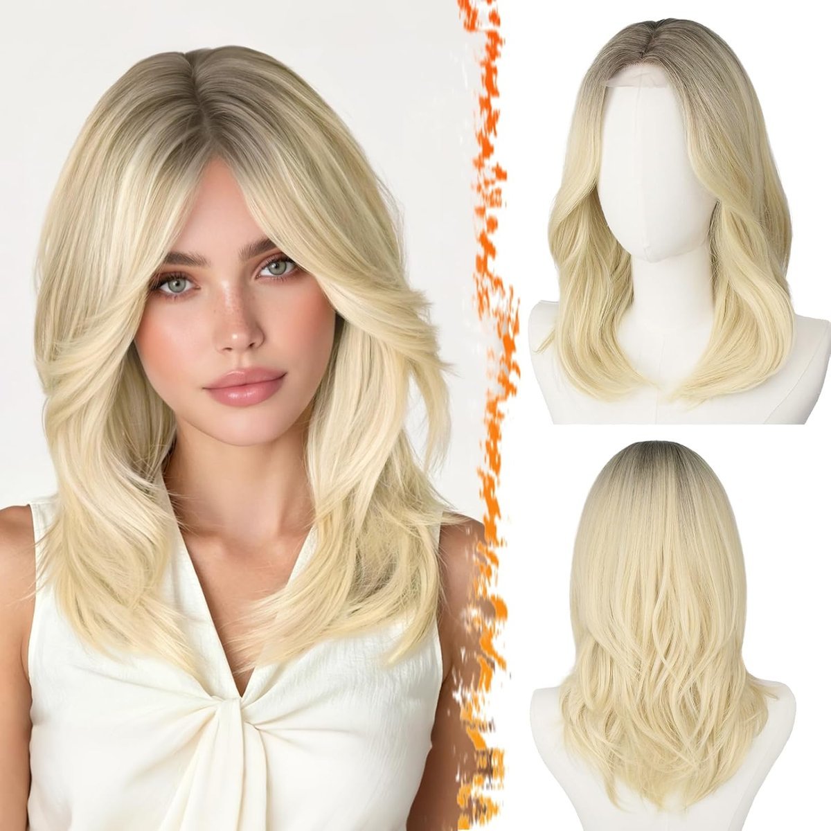 BARSDAR Peruka warstwowa blond ombre, długość do ramion, proste, warstwowe, ombre, blond peruki dla kobiet, średniej długości, warstwy motyla, kurty..