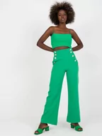 Spodnie damskie - Spodnie z materiału zielony elegancki wide leg nogawka szeroka guziki suwak - miniaturka - grafika 1