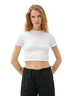 Koszulki i topy damskie - Koton Crop Short Sleeve High Neck T-Shirt damski, biały (000), M - grafika 1