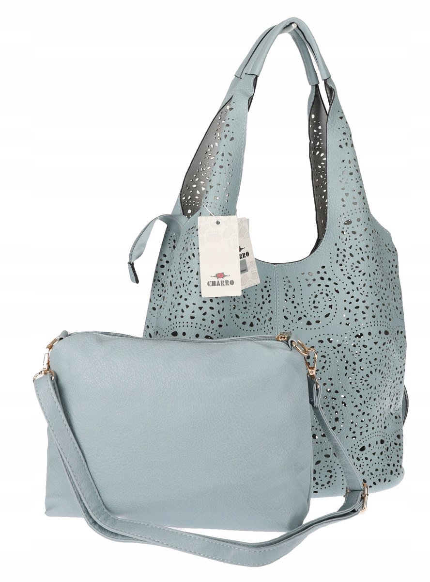 Torebka Damska włoskiej marki CHARRO Ażurowa Worek shopper CH28 niebieska
