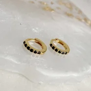 Kolczyki "Black Belle" małe koła z cyrkoniami 9mm - srebro 925 pozłacane