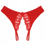 Majtki damskie - Stringi paseczki czerwone majtki z rozcięciem koronka - S/M - miniaturka - grafika 1