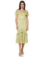 Sukienki - Little Mistress Damska sukienka Luana koronkowa falbanka Bardot Midaxi, rozmiar 10 UK, jasnozielona - miniaturka - grafika 1