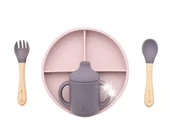 Zestawy naczyń dla dzieci - Zestaw obiadowy Olmitos silikonowy 5-elementów różowy nietoksyczne 6-36m - miniaturka - grafika 1